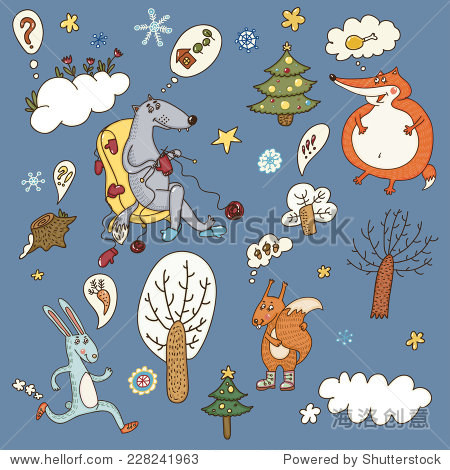 冬天动物矢量对象