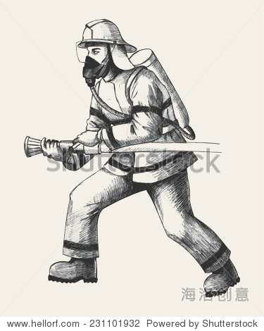 sketch illustration of a firefighter - 站酷海洛正