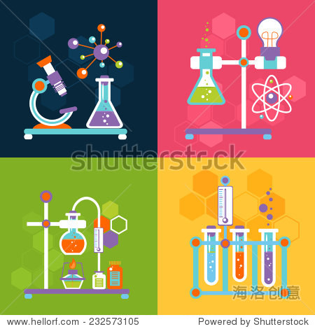 chemistry decorative flat icons set with lab test
