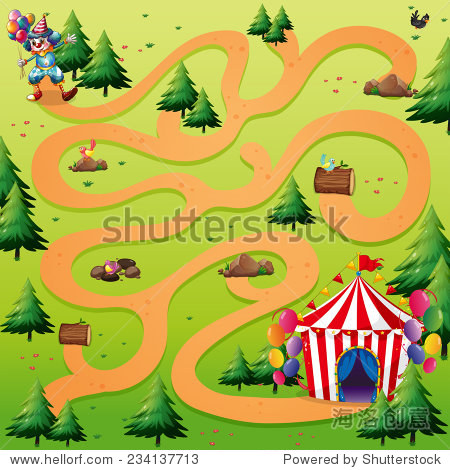 illustration of a maze with a clown background - 站酷海洛正版