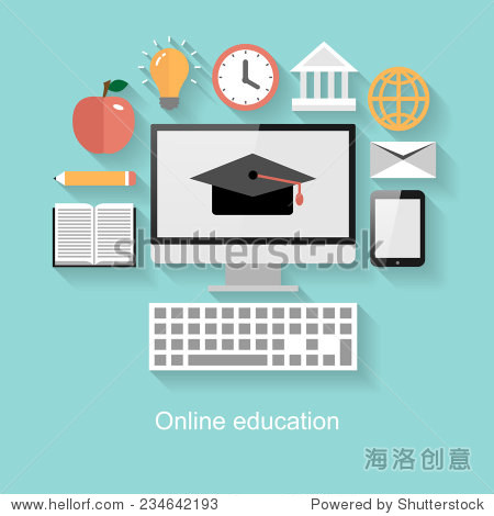 online education concept, flat design with long shadow on