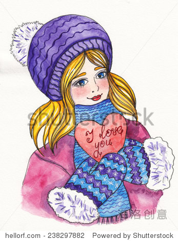 girl in winter clothes with a heart - 图片素材 - 站酷海洛plus