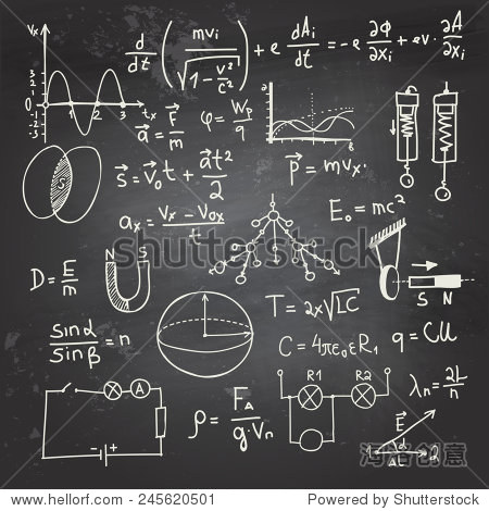 物理公式和画在黑板上