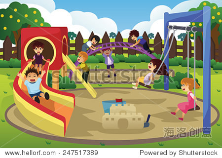 a vector illustration of children playing in the playground