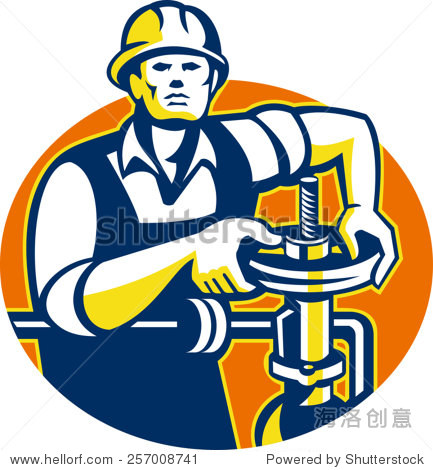 illustration of a pipefitter oil worker tightening