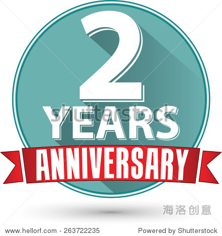 flat design 2 years anniversary label with red r
