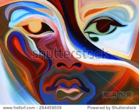 人脸的抽象元素的安排,丰富多彩的抽象形状适合作为项目的思想背景