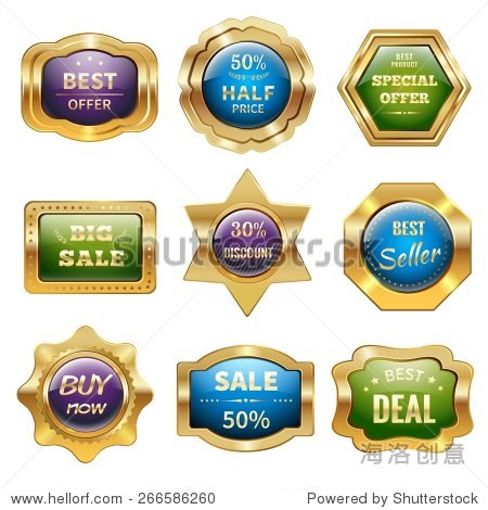 golden sale product discount advertising and promotion badges