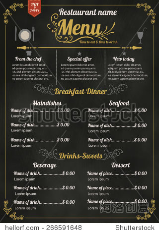 restaurant food menu design with chalkboard background - 站酷海