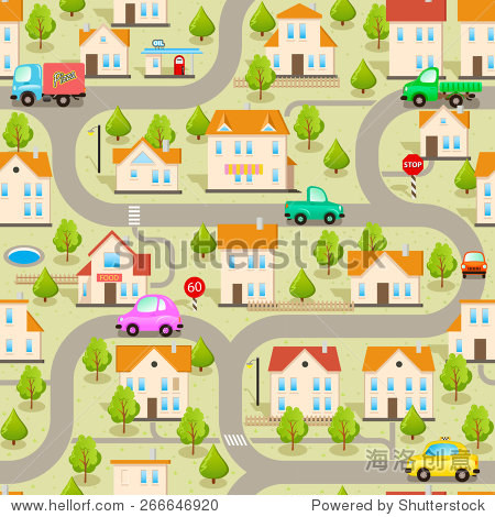 map of cartoon small town