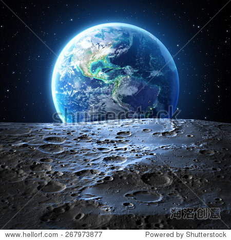 blue earth view from moon surface - usa - elem