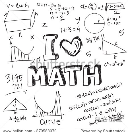 向量的数学公式绘制插图涂鸦风格孤立在白色的