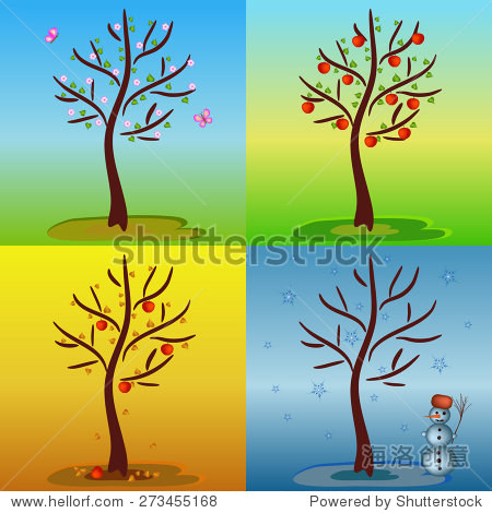 apple tree in four seasons illustration