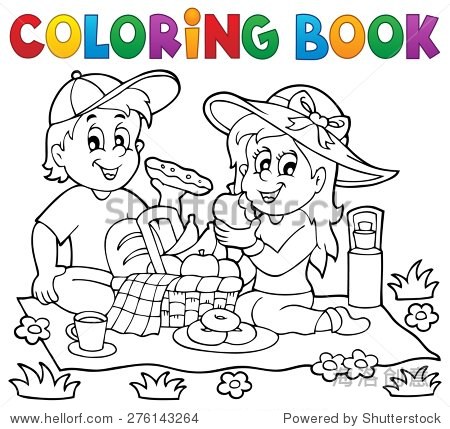 coloring book picnic theme 1 - eps10 vector illustration.