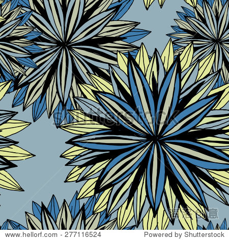 seamless pattern of large flowers. contour hand drawing.