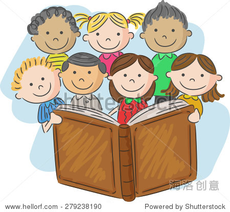 cartoon little kid reading book