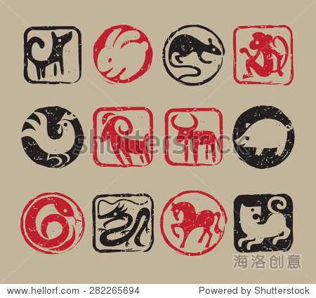 twelve chinese zodiac stamps - 图片素材 - 站酷海