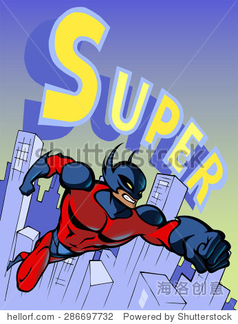 cartoon illustration of a super hero flying fast above the