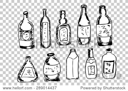 vector set of sketch bottles - 图片素材 - 站酷