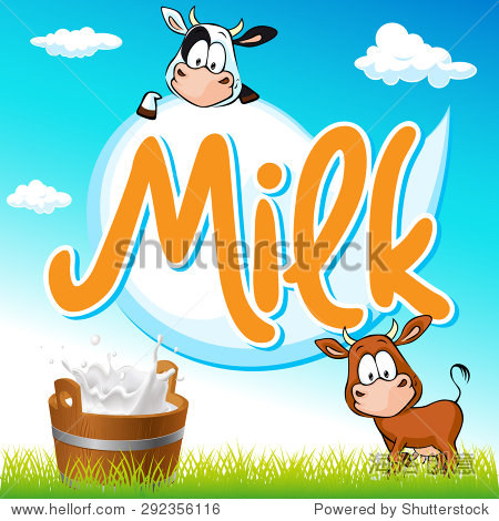 milk tag with cow and pail on green grass - 站酷海洛正版图片