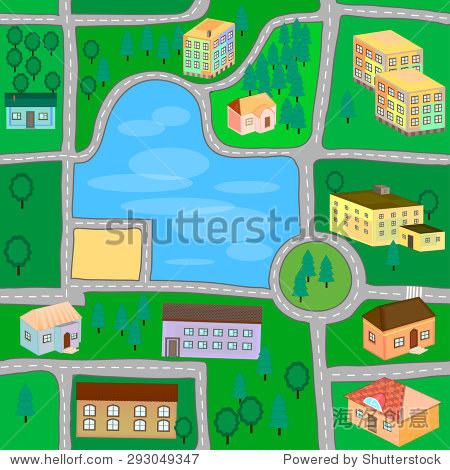cartoon map seamless pattern with roads and city
