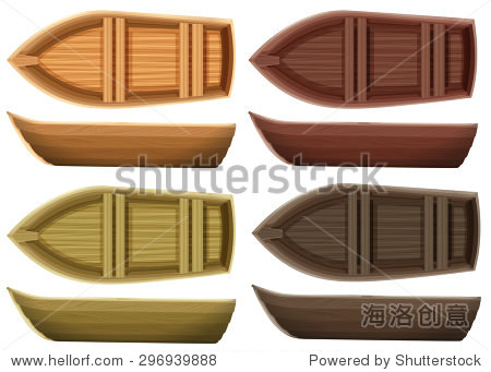set of different color wooden boats both top vie