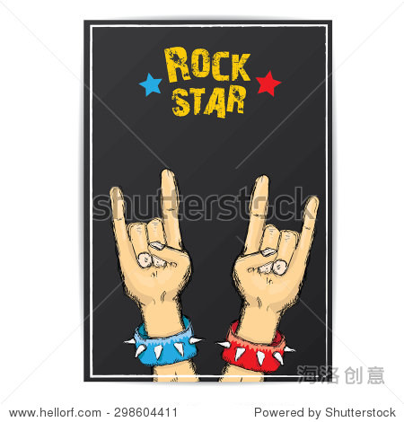 vector doodle hand sign rock n roll music on white.