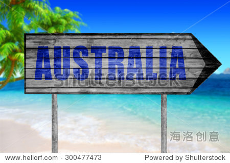 australia wooden sign with beach background - 图