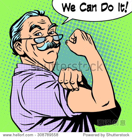 grandpa the old man gesture strength we can do it.