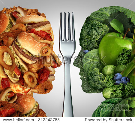 nutrition decision concept and diet choices dilemma between