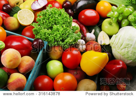 heap of fresh fruits and vegetables close up - 站酷海洛正版图片