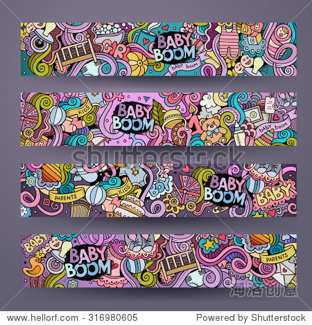 cartoon vector hand-drawn baby boom doodles.