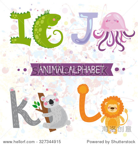 cute english illustrated zoo alphabet with cute cartoon animals