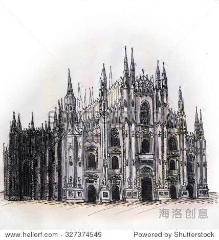 米兰大教堂 手绘图图片