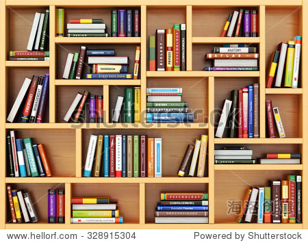 education concept. books and textbooks on the bookshelf. 3d
