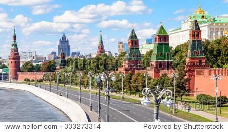 moscow skyline - panoramic view of the kremlin embankment of