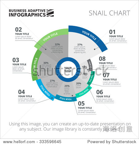 template of circular snail diagram, blue and green version