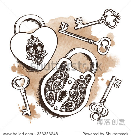keys and locks over watercolor background.