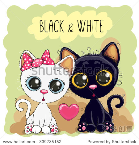 two cute cartoon cats black and white - 站酷海洛正版图片, 视频