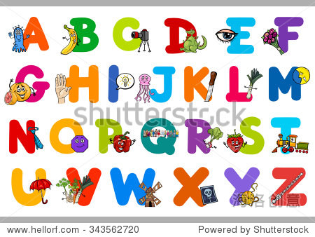 cartoon vector illustration of capital letters alphabet set with
