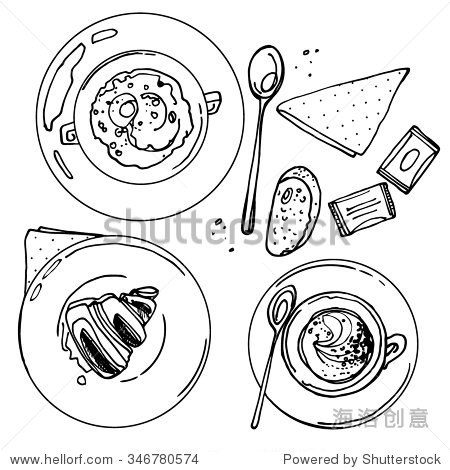 drink and sweets. vector image of breakfast.