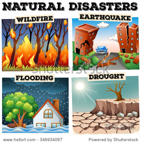 different type of natural disasters illustration
