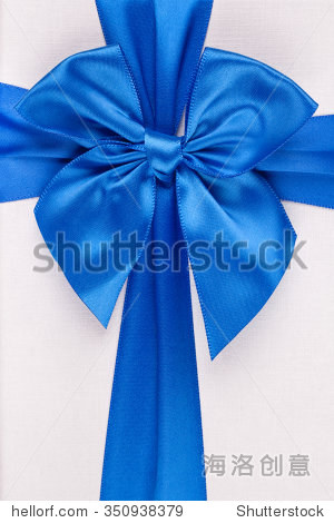 blue ribbon with bow as gift on white background - 图片素材
