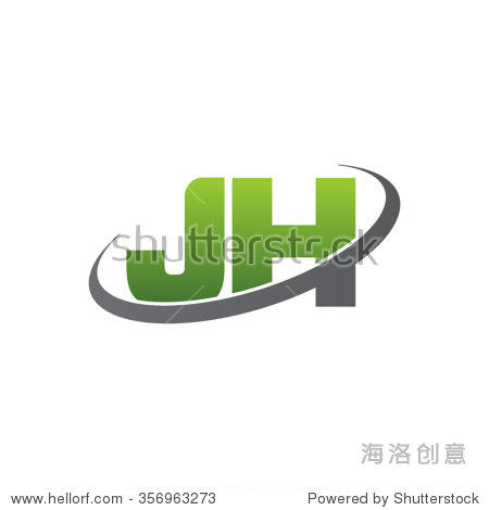 initial letter jh swoosh ring company logo green gray 