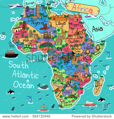 a vector illustration of africa map in cartoon style