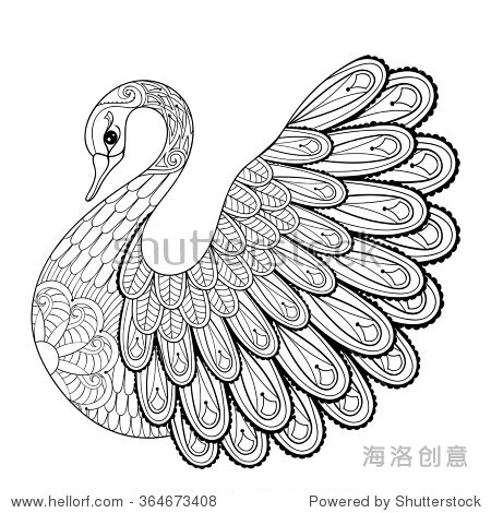 hand drawing artistic swan for adult coloring pages in doodle
