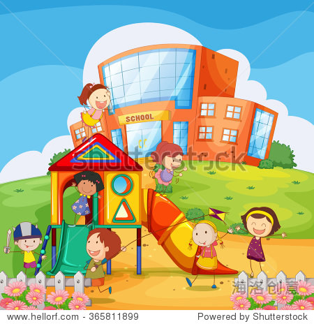 children playing in the school playground illustration