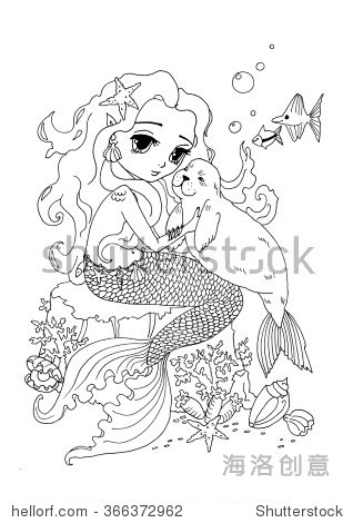着色页面美人鱼和海猫