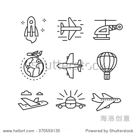 vector black flat plane icons on white - 站酷海洛正版图片, 视频