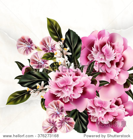 beautiful floral design with realistic pink peony flowers in